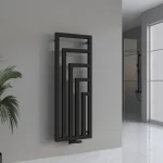 Banyo radyatörü, tasarımcı havlu ısıtıcı, havlu kurutucu, orta bağlantılı radyatör, TWISTER siyah