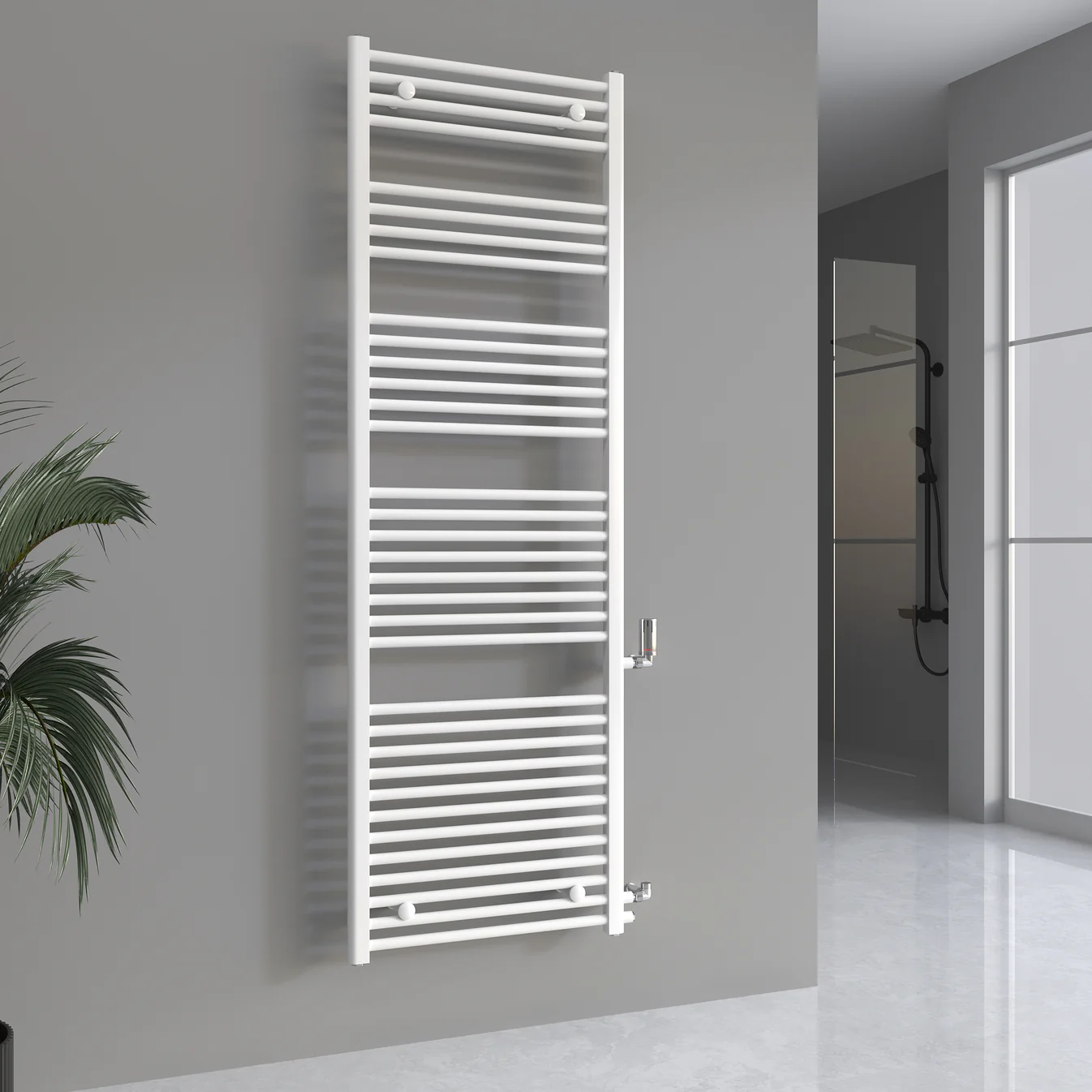 1_Weiss_glaenzend_8c63680f-55cc-4533-95c1-8af09230dc65 Banyo radyatörü değişimi, tadilat radyatörü, yandan bağlantı, beyaz ASTORIA - Görsel 1